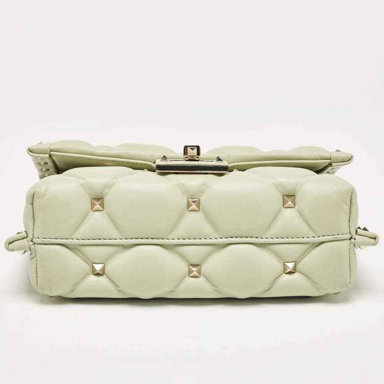Pre Owned Valentino Mint Green Quilted Leather Candystud Wristlet Clutch