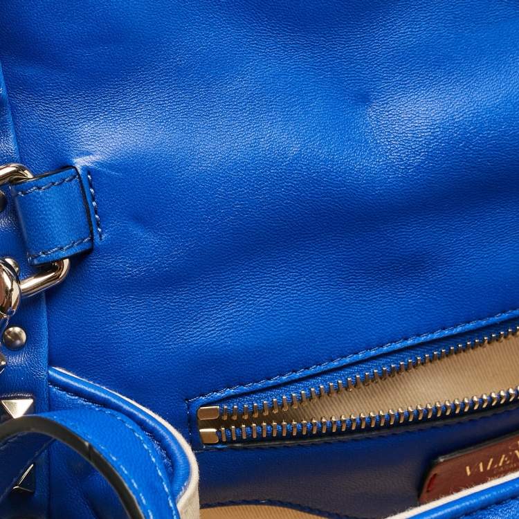 Pre Owned Valentino Blue Quilted Leather Medium Candystud Top Handle Bag