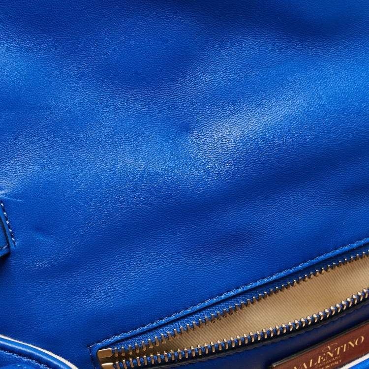 Pre Owned Valentino Blue Quilted Leather Medium Candystud Top Handle Bag