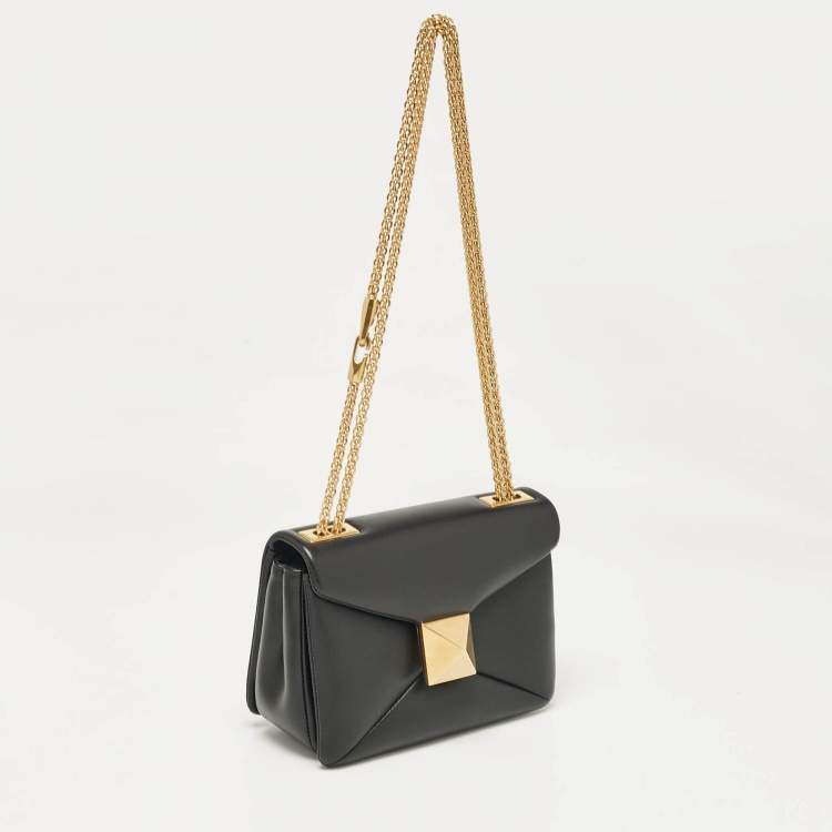 Pre Owned Valentino Black Leather One Stud Chain Shoulder Bag