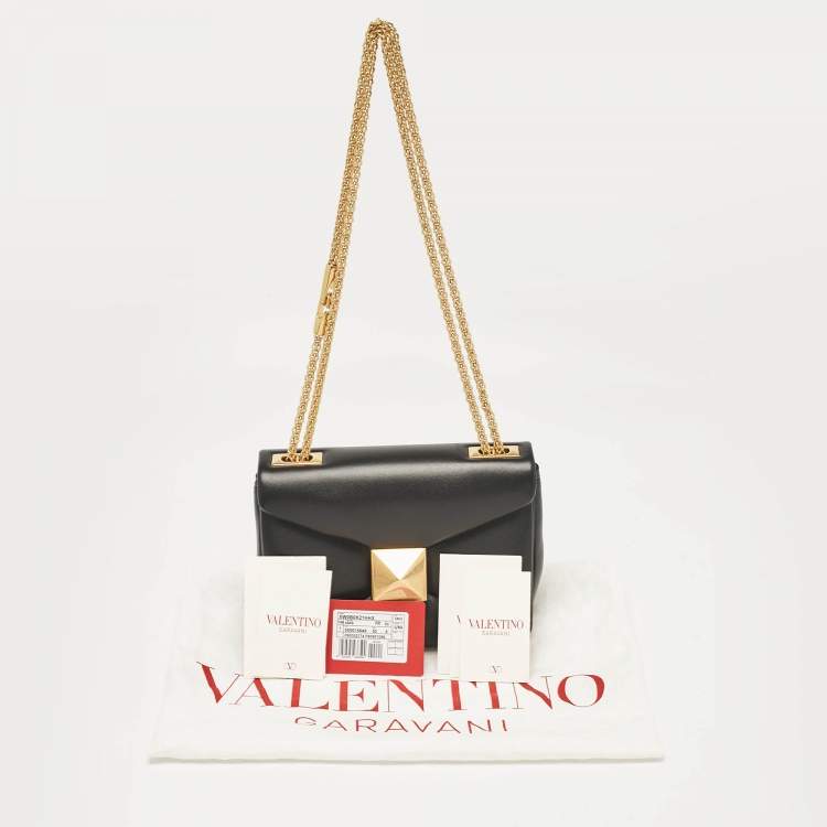 Pre Owned Valentino Black Leather One Stud Chain Shoulder Bag