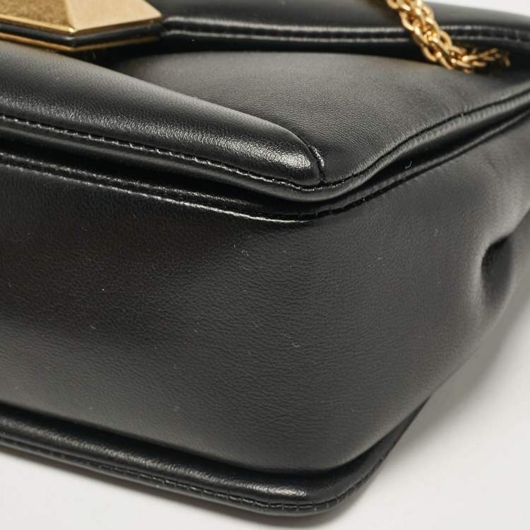 Pre Owned Valentino Black Leather One Stud Chain Shoulder Bag
