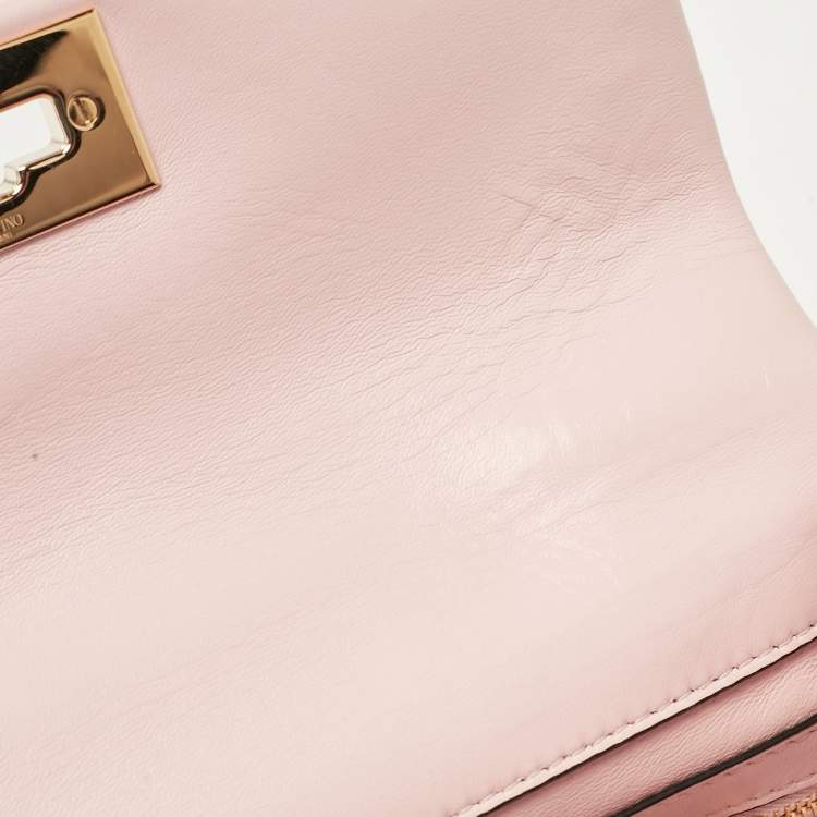 Pre Owned Valentino Pink Leather Medium Roman Stud Top Handle Bag