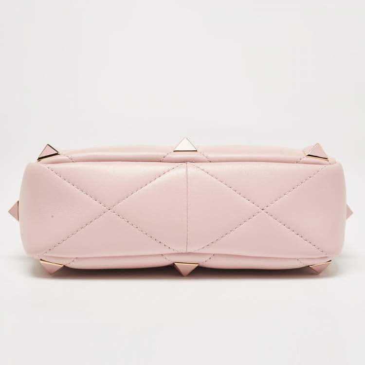 Pre Owned Valentino Pink Leather Medium Roman Stud Top Handle Bag