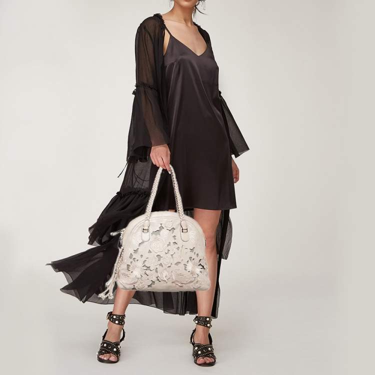 Pre Owned Valentino Old Rose Leather and Lace Dome Satchel