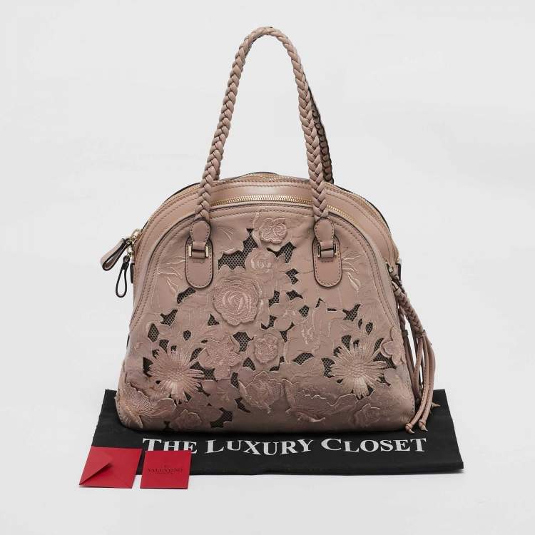 Pre Owned Valentino Old Rose Leather and Lace Dome Satchel