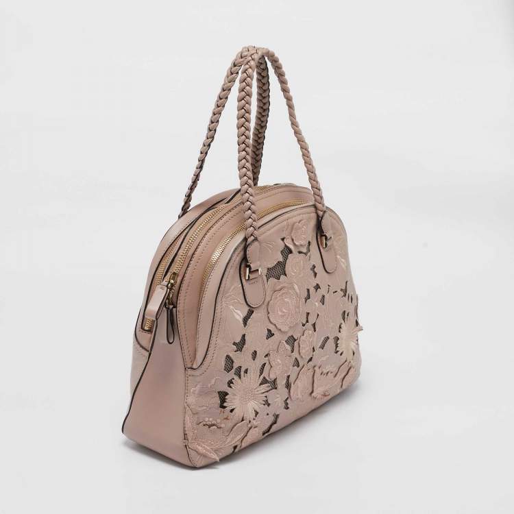 Pre Owned Valentino Old Rose Leather and Lace Dome Satchel
