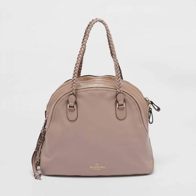 Pre Owned Valentino Old Rose Leather and Lace Dome Satchel
