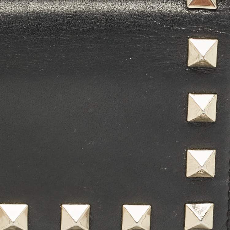 Pre Owned Valentino Black Leather Rockstud Card Case