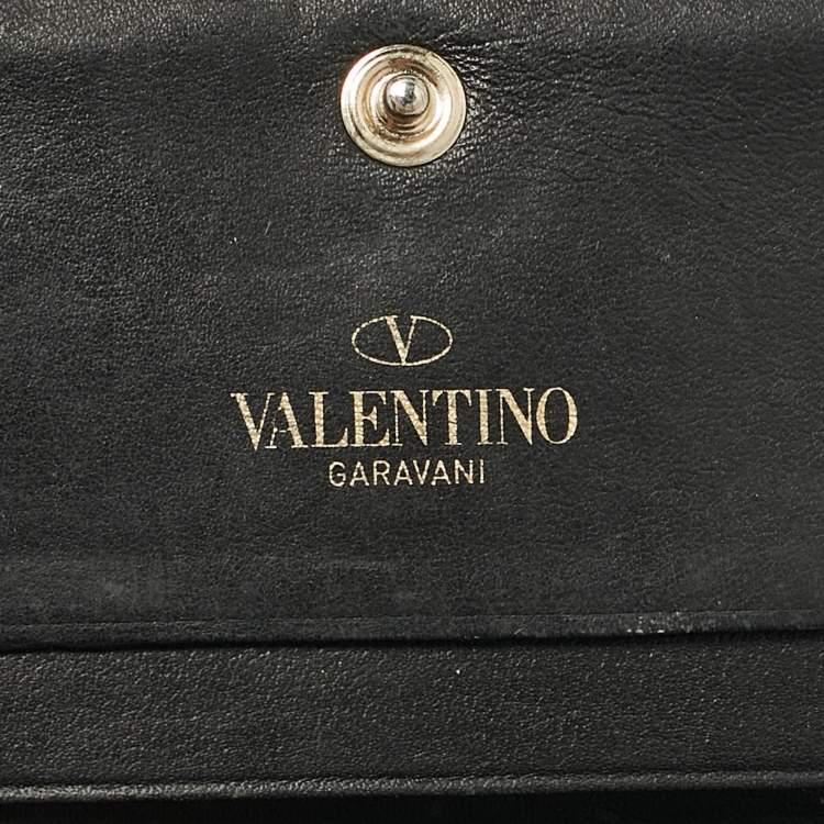 Pre Owned Valentino Black Leather Rockstud Card Case