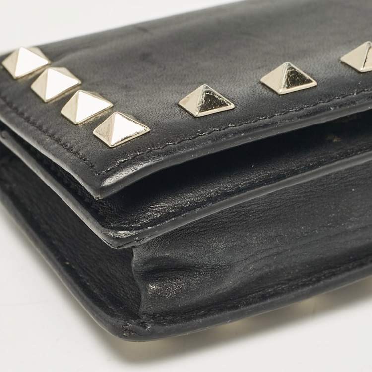 Pre Owned Valentino Black Leather Rockstud Card Case