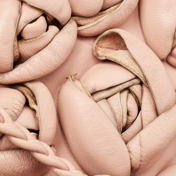 Pre Owned Valentino Light Pink Leather Floral Applique Zip Tote