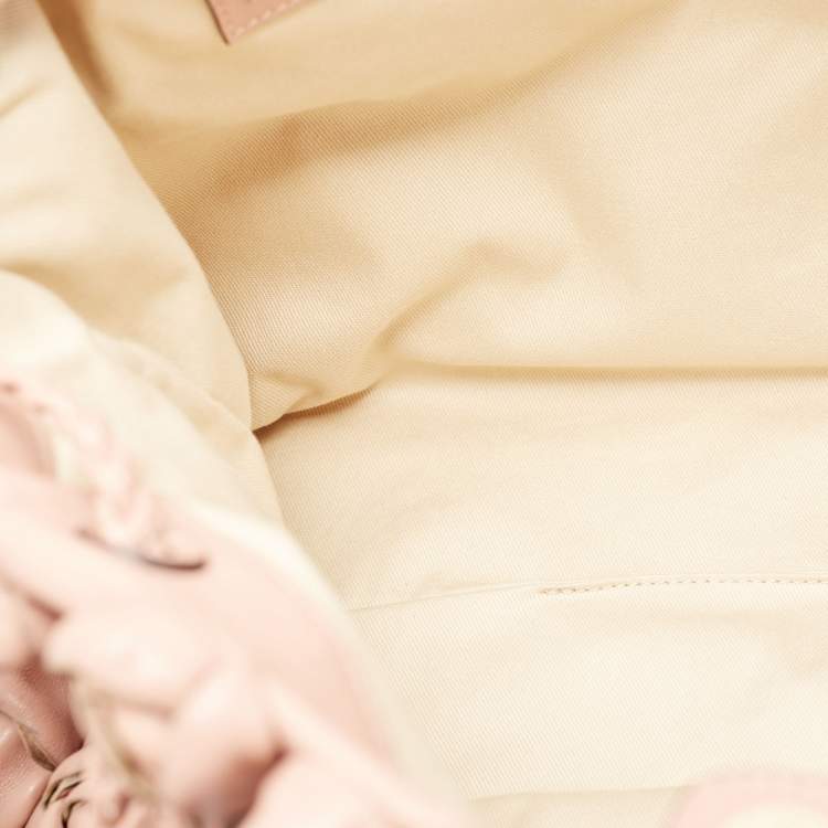 Pre Owned Valentino Light Pink Leather Floral Applique Zip Tote