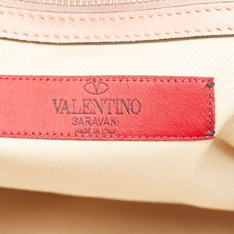 Pre Owned Valentino Light Pink Leather Floral Applique Zip Tote