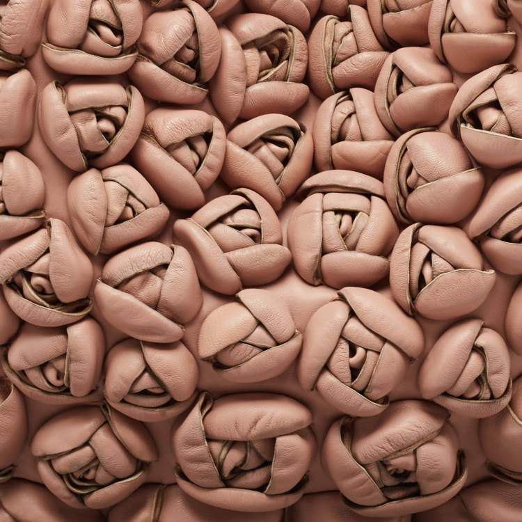 Pre Owned Valentino Light Pink Leather Floral Applique Zip Tote