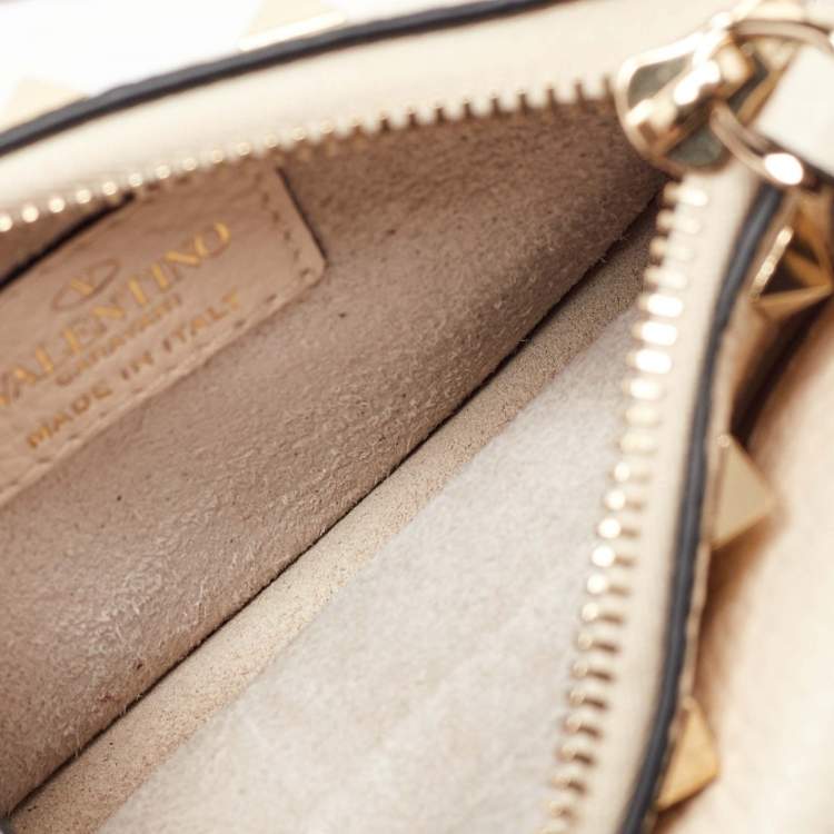 Pre Owned Valentino Off White Leather Rockstud Crossbody Bag
