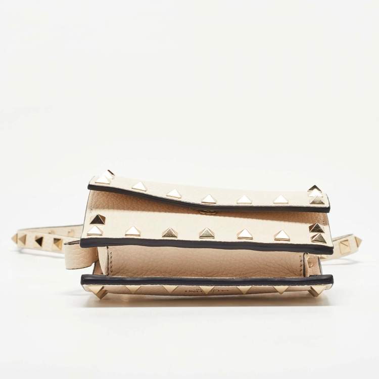 Pre Owned Valentino Off White Leather Rockstud Crossbody Bag