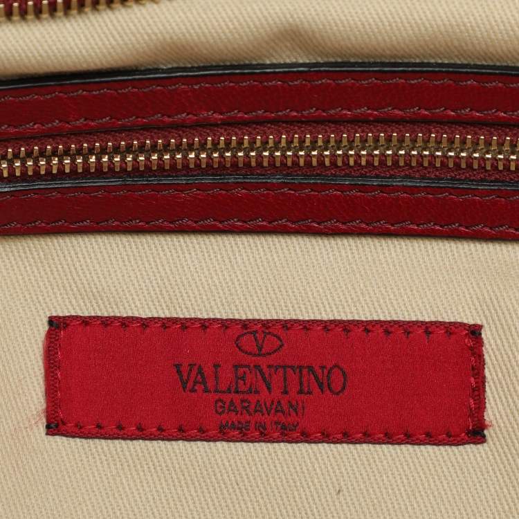 Pre Owned Valentino Dark Red/Black Leather and Lace Bow Tote