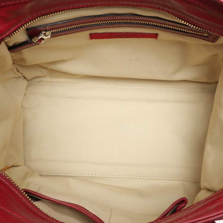 Pre Owned Valentino Dark Red/Black Leather and Lace Bow Tote