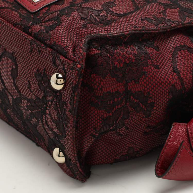 Pre Owned Valentino Dark Red/Black Leather and Lace Bow Tote