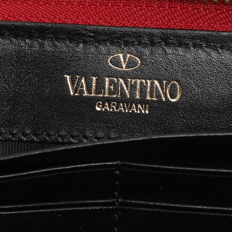 Pre Owned Valentino Red Printed Nylon Continental Zip Around Wallet