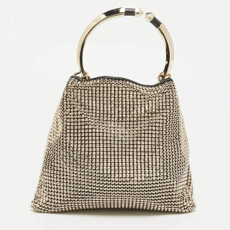 Pre Owned Valentino Gold Chainmail Bebop Ring Loop-Handle Clutch 