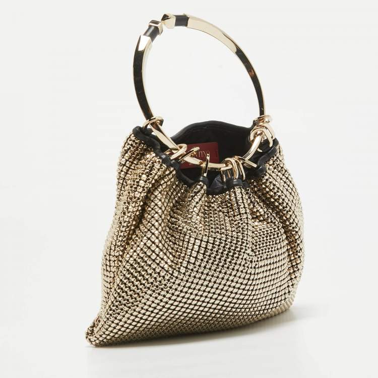 Pre Owned Valentino Gold Chainmail Bebop Ring Loop-Handle Clutch 