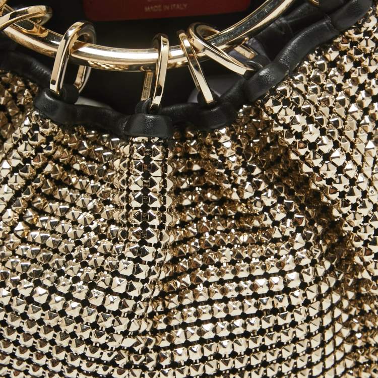 Pre Owned Valentino Gold Chainmail Bebop Ring Loop-Handle Clutch 