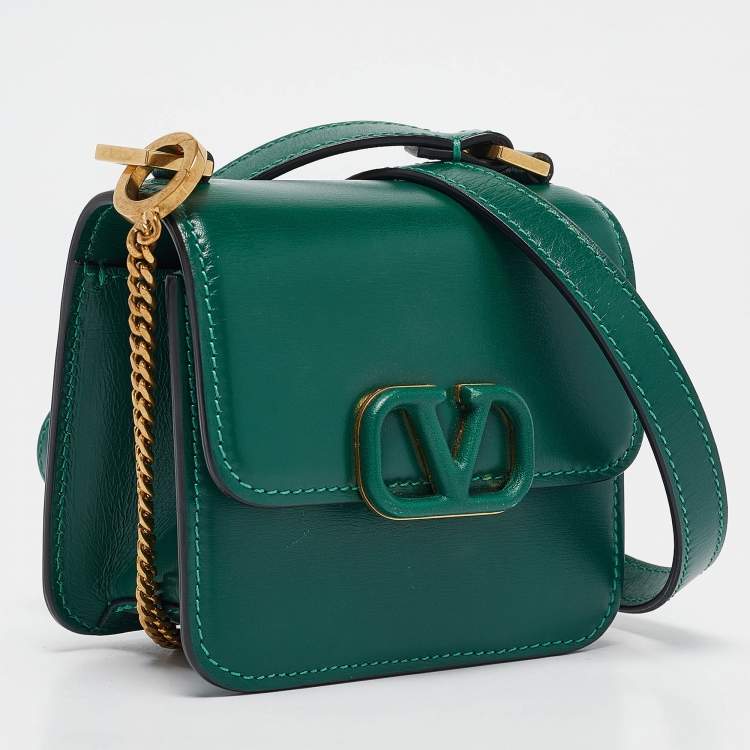 Pre Owned Valentino Green Leather Micro VSLING Shoulder Bag