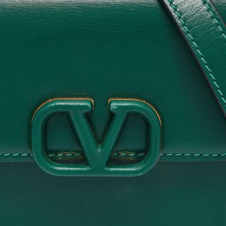 Pre Owned Valentino Green Leather Micro VSLING Shoulder Bag
