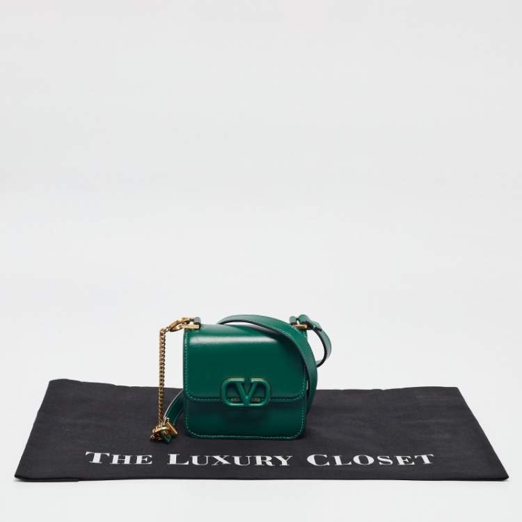 Pre Owned Valentino Green Leather Micro VSLING Shoulder Bag