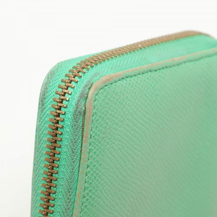Pre Owned Valentino Green Leather Zip Around Wallet