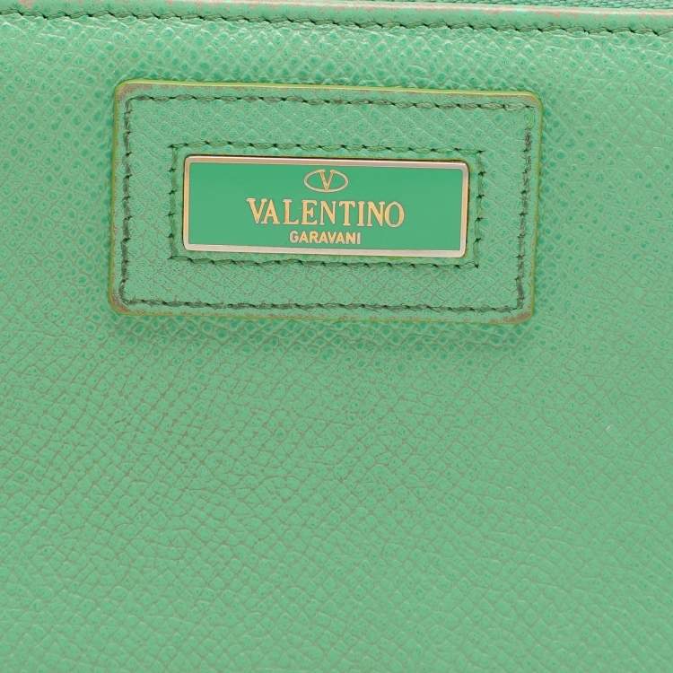 Pre Owned Valentino Green Leather Zip Around Wallet