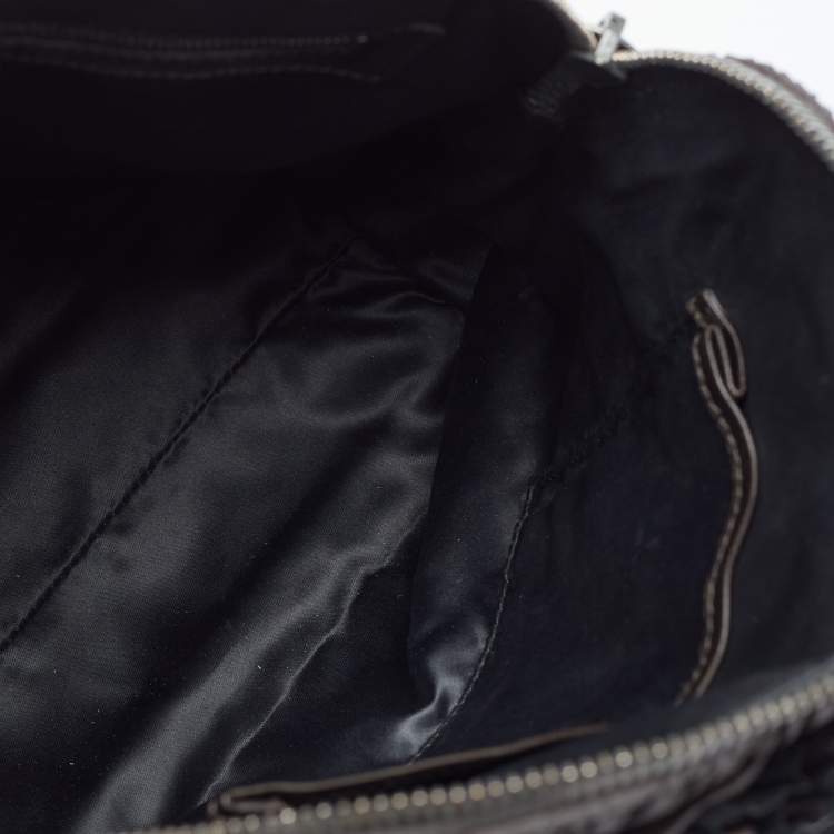Pre Owned Valentino Dark Grey Leather Pleated Petale Rose Dome Bag
