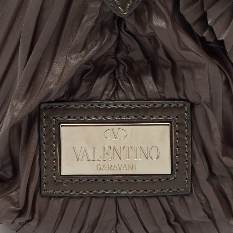 Pre Owned Valentino Dark Grey Leather Pleated Petale Rose Dome Bag