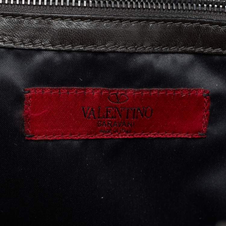 Pre Owned Valentino Dark Grey Leather Pleated Petale Rose Dome Bag