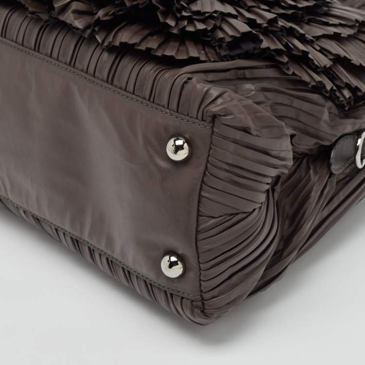 Pre Owned Valentino Dark Grey Leather Pleated Petale Rose Dome Bag