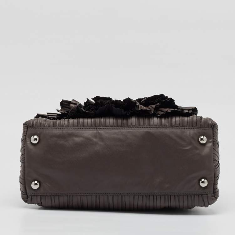Pre Owned Valentino Dark Grey Leather Pleated Petale Rose Dome Bag
