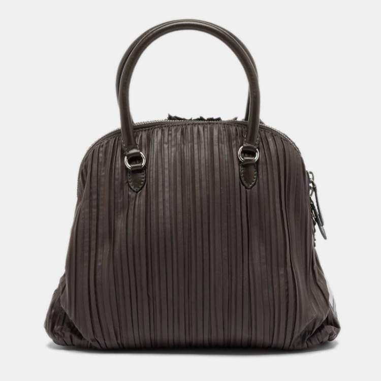 Pre Owned Valentino Dark Grey Leather Pleated Petale Rose Dome Bag