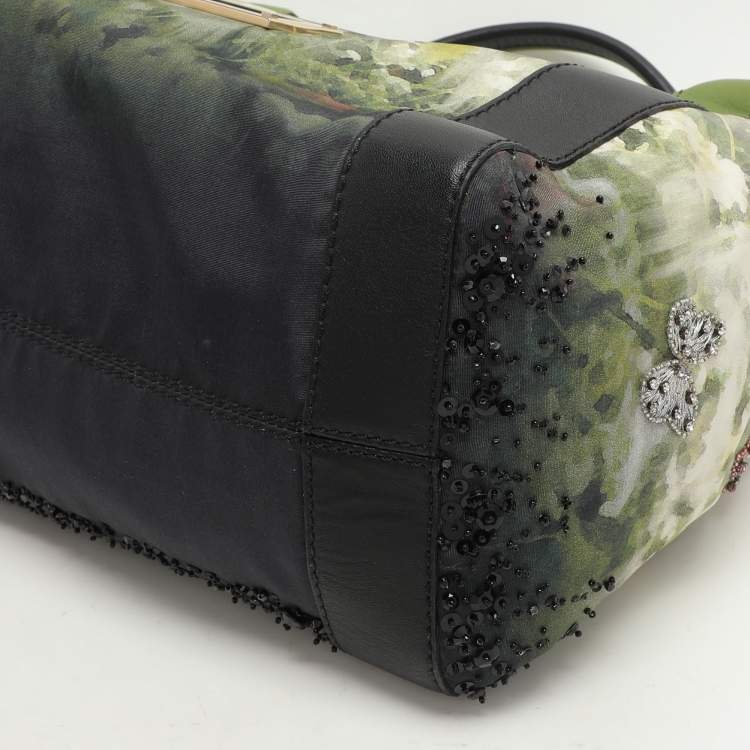 Pre Owned Valentino Multicolor Printed Nylon And Leather Double Pocket Bow Tote