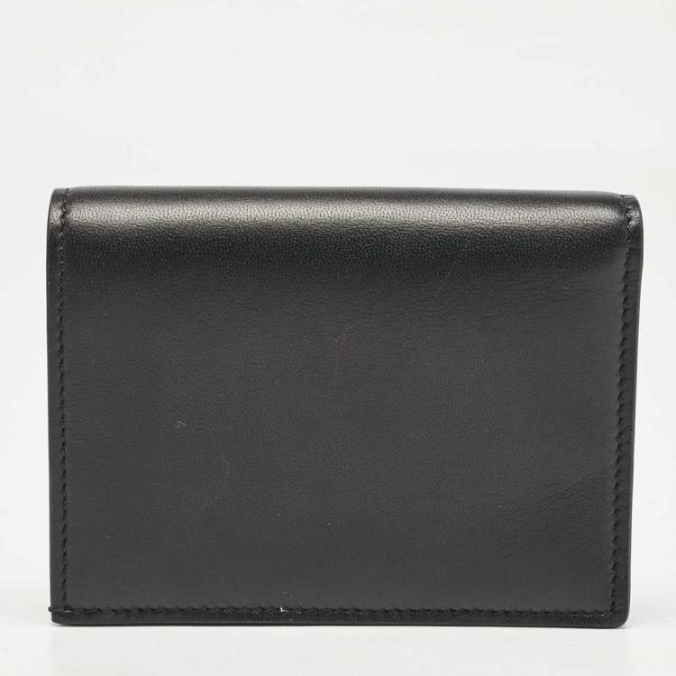 Pre Owned Valentino Black Leather Logo Flap Card Case