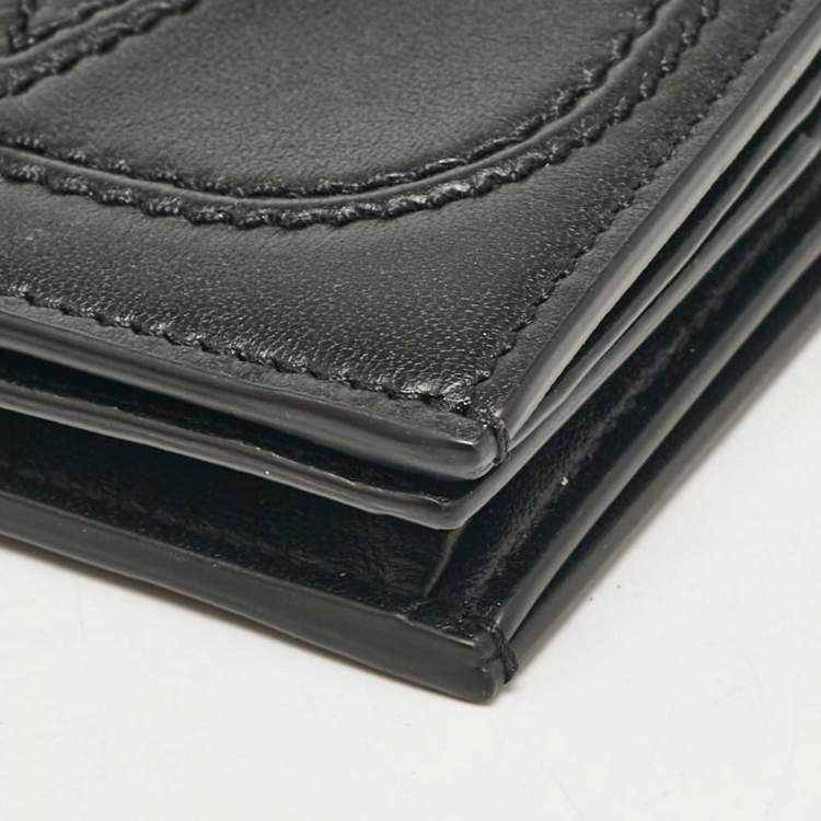 Pre Owned Valentino Black Leather Logo Flap Card Case