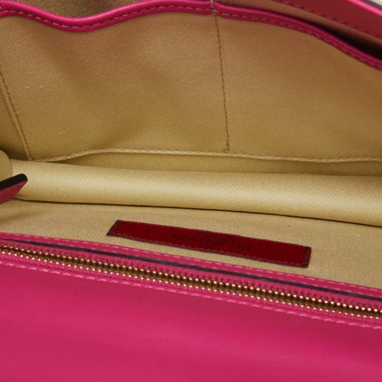 Pre Owned Valentino Pink/Beige Leather Medium Embellished Glam Lock Flap Bag
