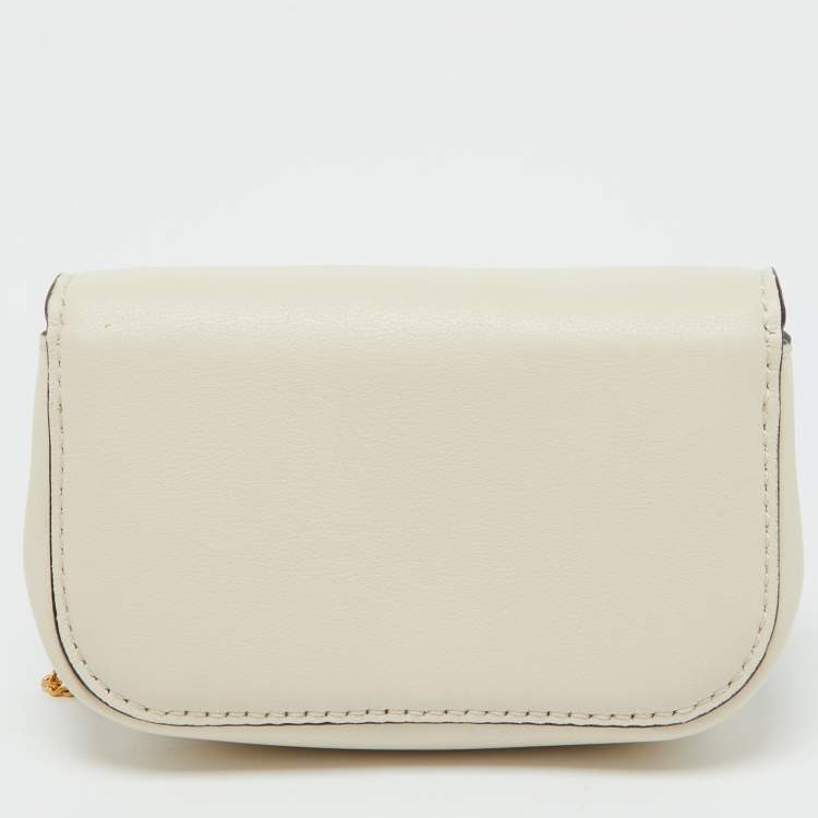 Pre Owned Valentino Garavani Off-White VLogo Rhinestone Mini Chain Pouch