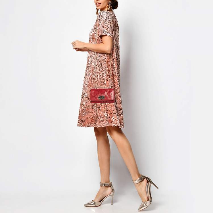 Pre Owned Valentino Red Leather and Lace Va Va Voom Chain Crossbody Bag