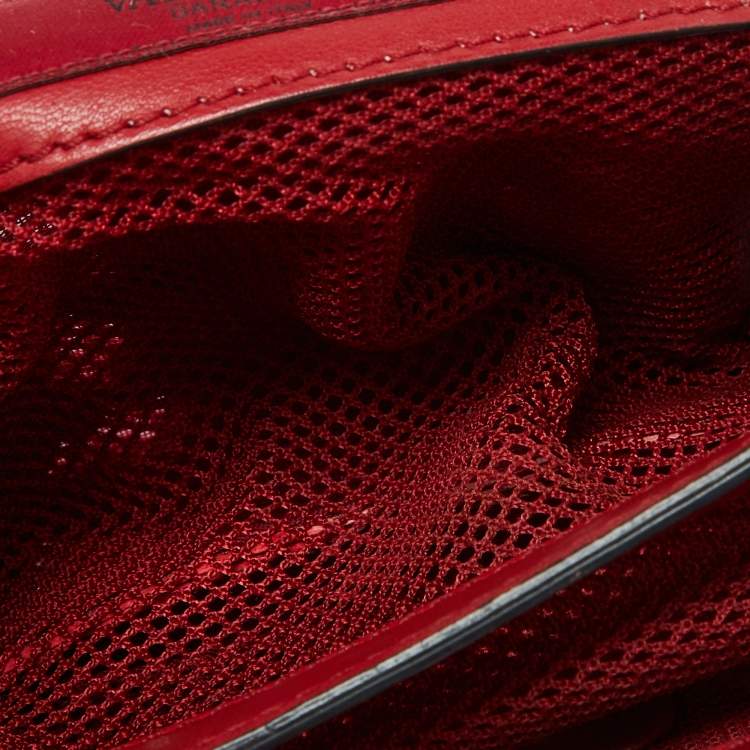 Pre Owned Valentino Red Leather and Lace Va Va Voom Chain Crossbody Bag
