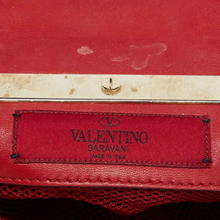 Pre Owned Valentino Red Leather and Lace Va Va Voom Chain Crossbody Bag