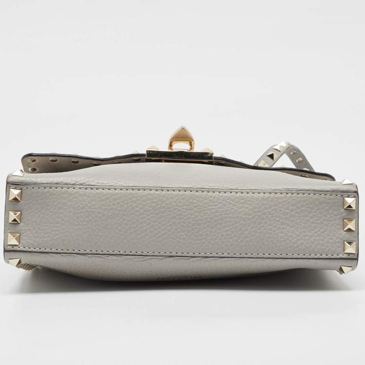 Pre Owned Valentino Grey Leather Rockstud Flap Crossbody Bag