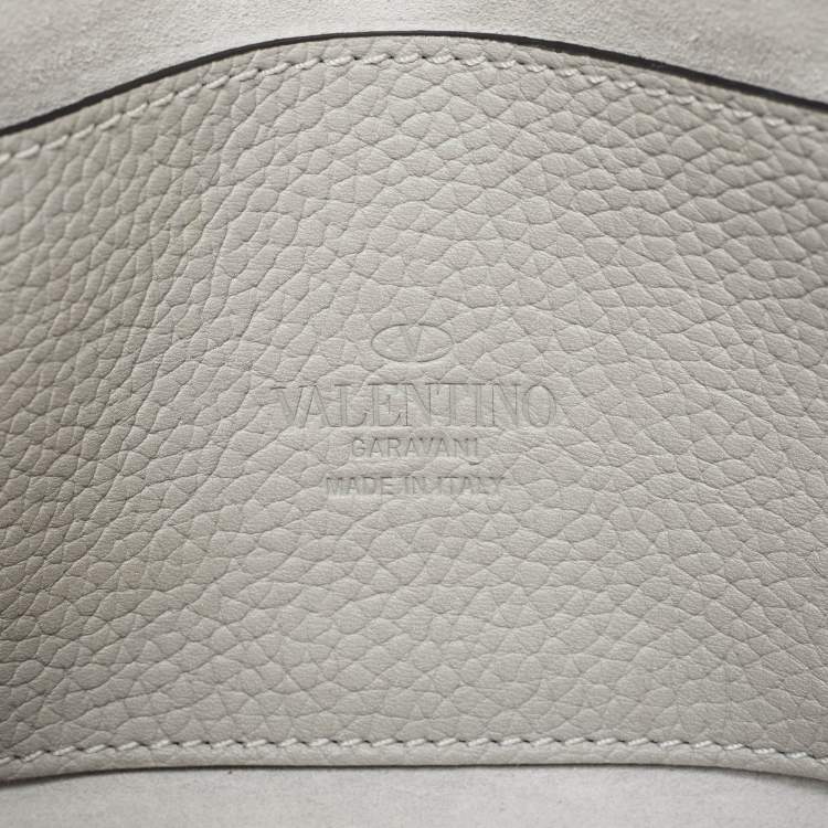 Pre Owned Valentino Grey Leather Rockstud Flap Crossbody Bag