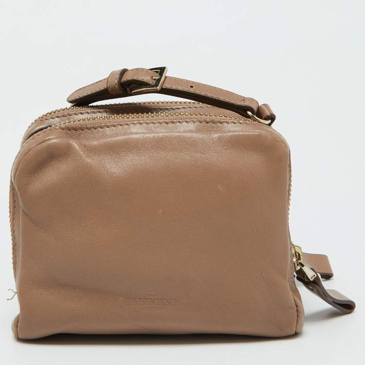 Pre Owned Valentino Beige Leather Rockstud Double Pouch Wallet
